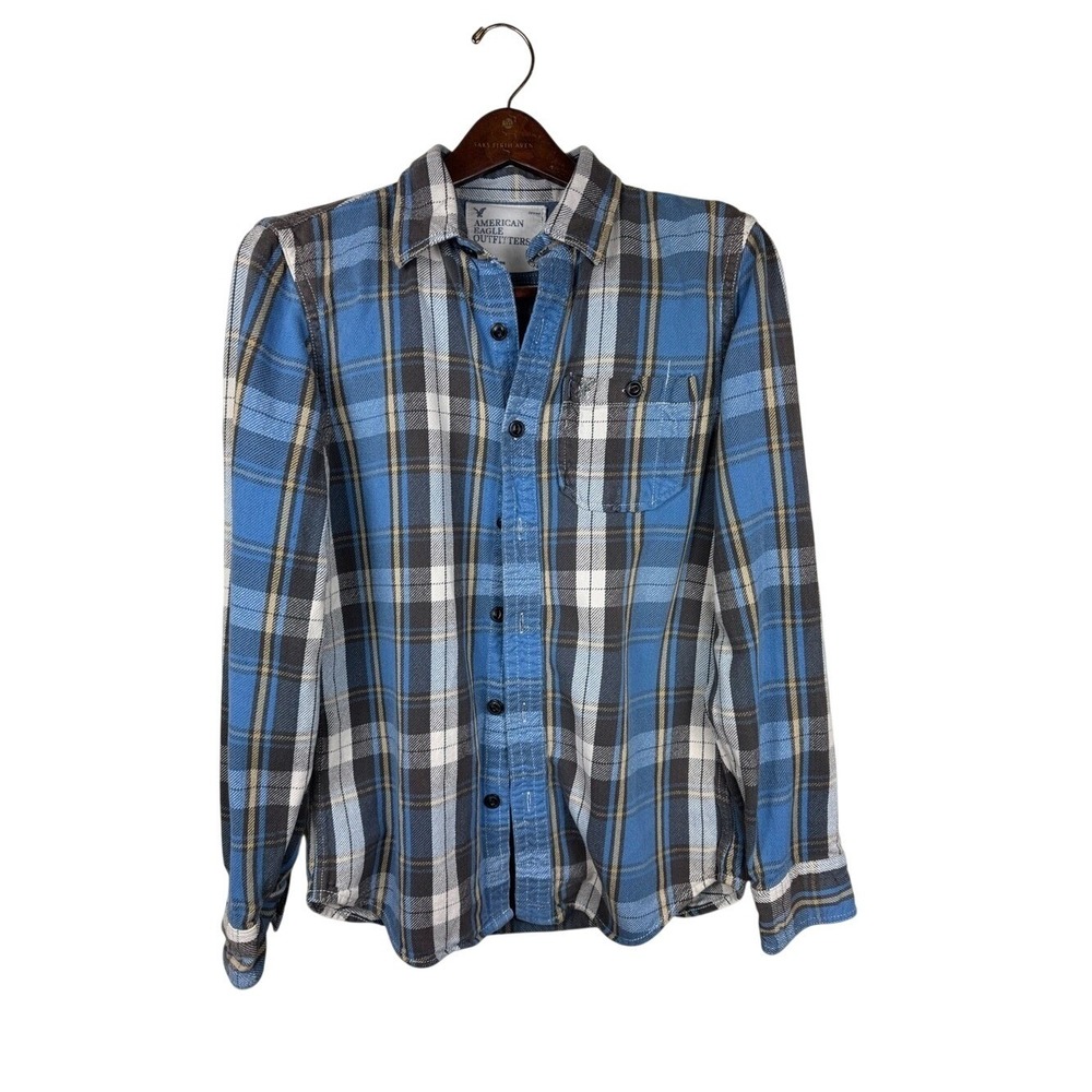 AMERICAN EAGLE Men's Small Y2K Plaid Flannel 100% Cotton Button Up Shirt 2009